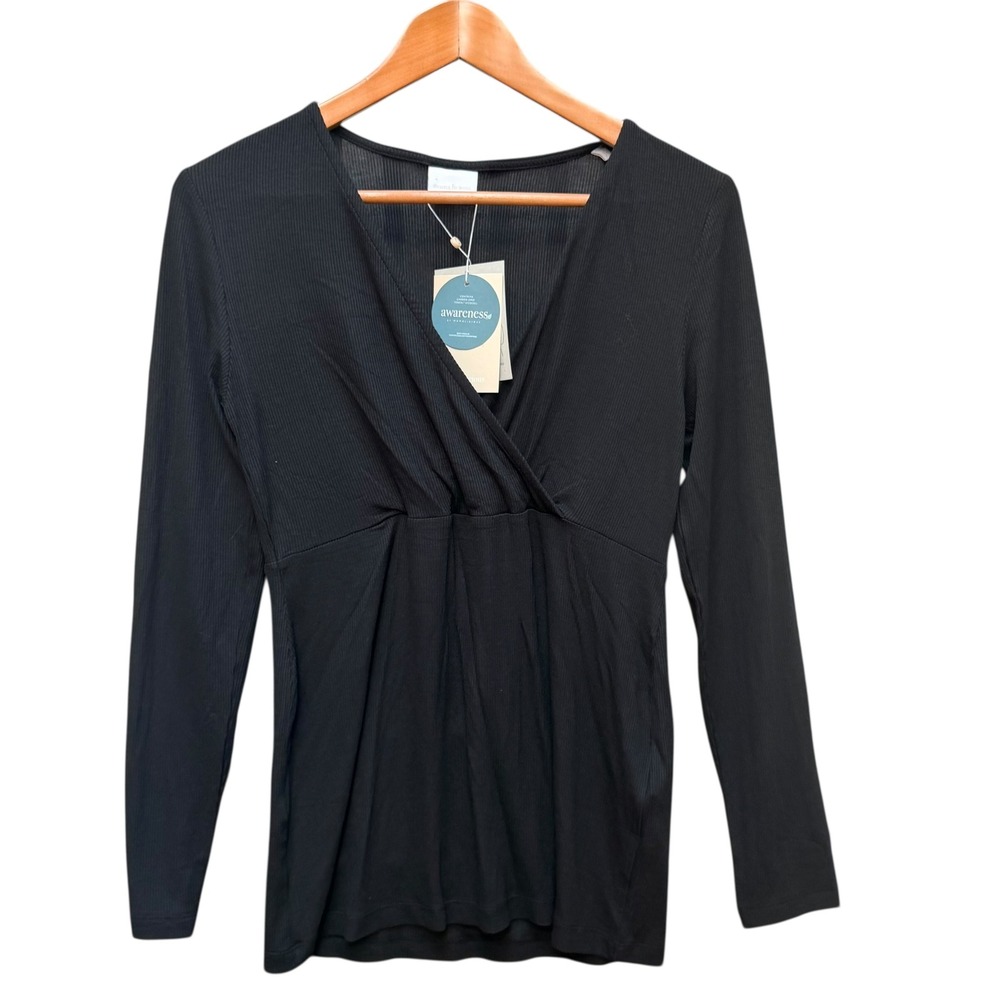 Mamalicious Nursing Top Women M Black Maternity Ribbed Stretch Motherhood